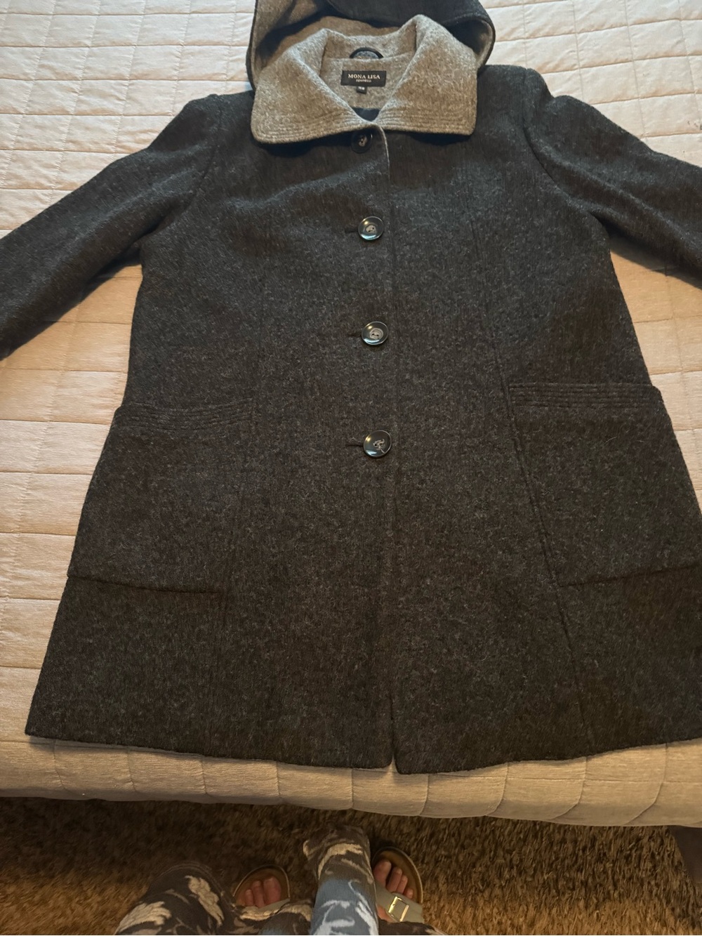 Nordstrom Dark Gray Hooded Wool-Blend Pea Coat